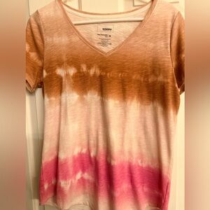 Sonoma Women's V-Neck Tie-Dye Top - Brown and Pink